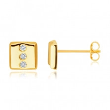Gyémánt 14K sárga arany fülbevaló - téglalap alakú, három kerek briliánssal, stekker zárral