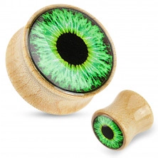 Fa fültágító - világosbarna szín, átlátszó mázzal, zöld szemmel