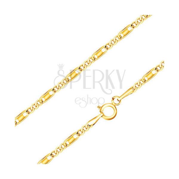 14K sárga arany nyaklánc  - ovális és hosszúkás láncszemek, téglalap, 440 mm