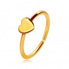 14K arany orrpiercing, fényes gyűrű, kis szívvel, 6 mm