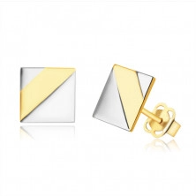 Fülbevaló kombinált 9K aranyból - fényes négyzet, két fehér arany háromszög 