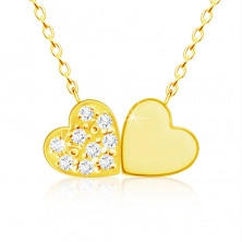9K sárga arany nyaklánc, kis összekapcsolt szívek, tiszta cirkónia kövekkel