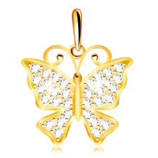 Medál 9K aranyból – pillangó átlátszó csillogó cirkóniákkal díszítve