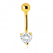 9K aranyból készült köldök piercing - csillogó, tiszta cirkónia szív alakban.
