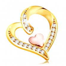 Medál 9K aranyból – cirkóniákkal díszített szabálytalan szív egy kisebb szívvel középen