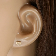 Fülbevaló 9K sárga aranyból – szív három átlátszó cirkóniával
