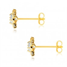 Beszúrós fülbevaló 9K aranyból – csillogó kerek átlátszó cirkónia, csavart szárak