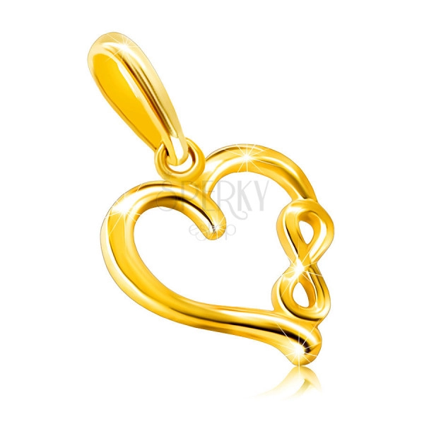 375 sárga aranyból készült medál - "VÉGTELEN" motívummal, fényes szívvel, sima kivitelben