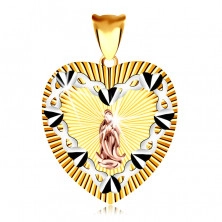 375 kombinált arany medál - szív alakú medál Szűz Máriával