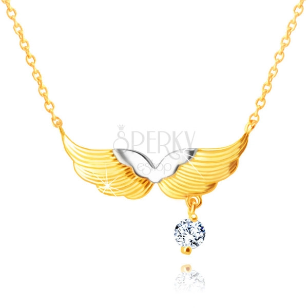375 kombinált arany nyaklánc – angyalszárnyak, kerek átlátszó cirkónia
