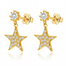 9K arany fülbevaló   - cirkóniával díszített tengeri csillag, kerek cirkóniák tartóban, stekker zár