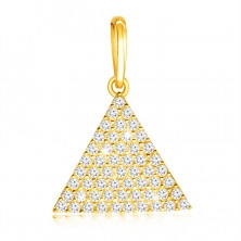 9K arany medál - egyenlő szárú háromszög, apró kerek cirkóniák, ovális láncra kerülő szem