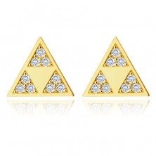 375 arany fülbevaló – fényes háromszög három kisebb háromszöggel kivágásban, apró cirkóniák