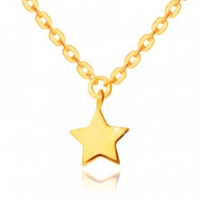 14K sárga arany nyaklánc - fényes lánc lapos szemekkel és csillag alakú medállal