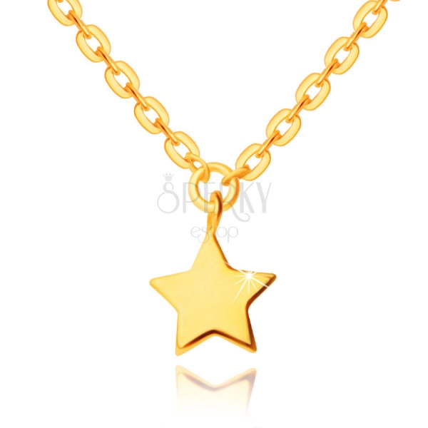 14K sárga arany nyaklánc - fényes lánc lapos szemekkel és csillag alakú medállal
