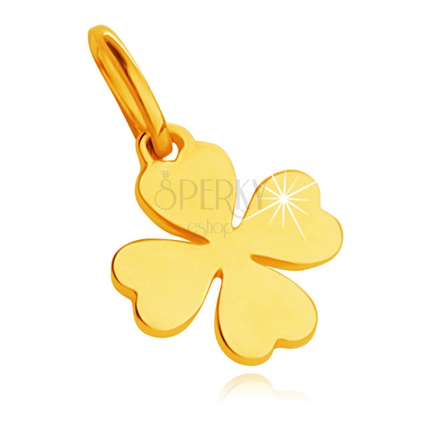 14K sárga arany medál - lapos négylevelű lóhere szív alakú levelekkel