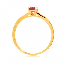 9K sárga arany gyűrű - ragyogó kerek rubin foglalatban, cirkónia sáv