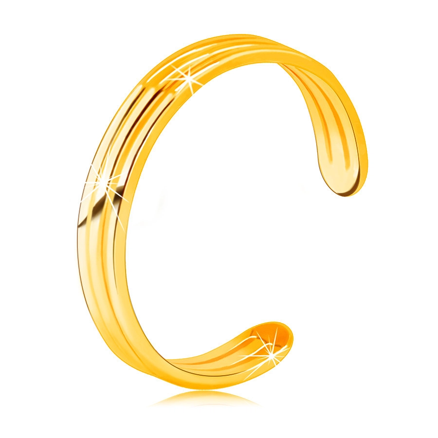 Gyűrű 375 sárga aranyból nyitott gyűrűsínnel – három vékony sima sáv - Nagyság: 49