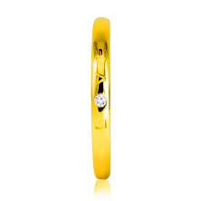 9K sárga arany gyűrű - "LOVE" felirat, briliánssal, sima felülettel, 1,5 mm 