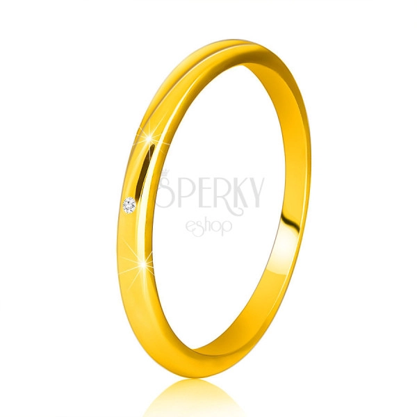 9K sárga arany gyűrű - vékony, sima vállak, átlátszó cirkónia
