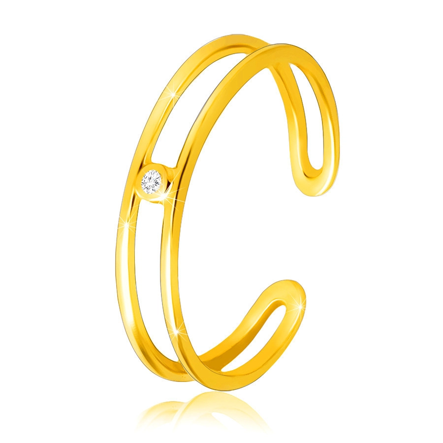 9K sárga arany gyűrű - vékony nyitott vállak, átlátszó cirkónia - Nagyság: 51