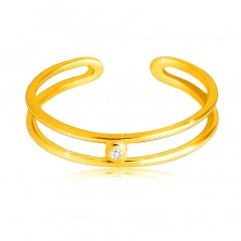 9K sárga arany gyűrű - vékony nyitott vállak, átlátszó cirkónia