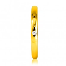 585 sárga arany gyűrű - 'LOVE' felirat cirkóniákkal, sima felülettel, 1.6 mm