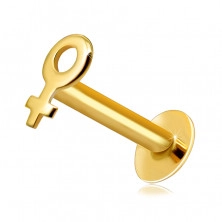 375 sárga arany ajak és áll piercing- női szimbólum körvonala, lapos forma