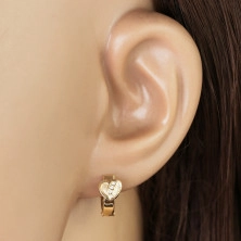 14K arany karika fülbevaló, szív cirkóniákkal, 10 mm, bepattintós
