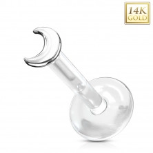 Fehér 14K arany fül piercing, labret - átlátszó Bioflex, félhold alakban