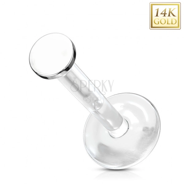 14K fehér arany piercing fül, porc, ajak piercing - átlátszó Bioflex, sima kör, 2 mm