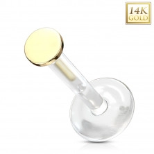 14K sárga arany piercing fül, porc, ajak piercing - átlátszó Bioflex, sima kör, 2 mm