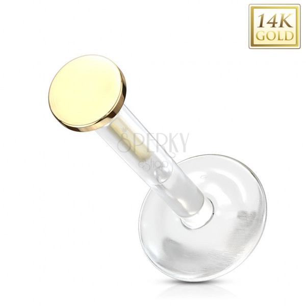 14K sárga arany piercing fül, porc, ajak piercing - átlátszó Bioflex, sima kör, 2 mm