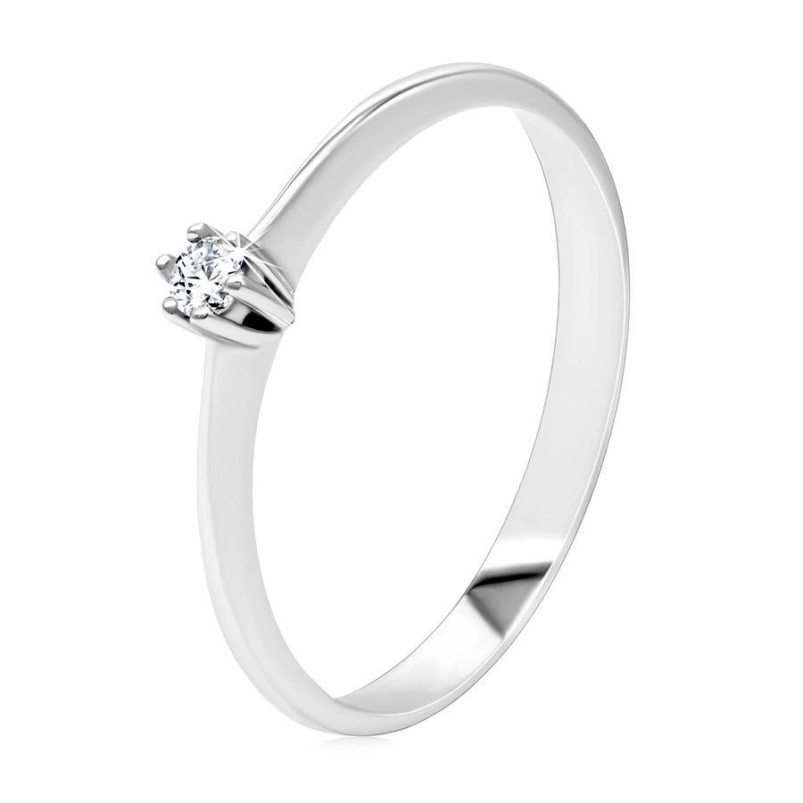 Briliáns gyűrű 585 fehér aranyból - vékony, sima vállak, tiszta gyémánt foglalatban - Nagyság: 58