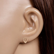 Gyémánt fülbevaló 9K sárga aranyból - karika fülbevaló kis szívvel, kerek briliánsokkal