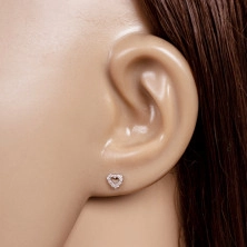 9K fehér arany gyémánt fülbevaló - szív kontúr, átlátszó briliánsok, stekkeres zár