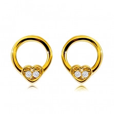 Gyémánt fülbevaló 585 sárga aranyból - karika fülbevaló kis szívvel, kerek briliánsokkal