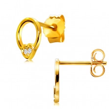 Gyémánt fülbevaló 585 sárga aranyból - karika fülbevaló kis szívvel, kerek briliánsokkal