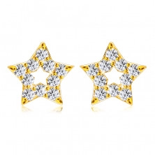 585 sárga arany csillogó fülbevaló  - csillag körvonal, kerek gyémántokkal, stekker zárral