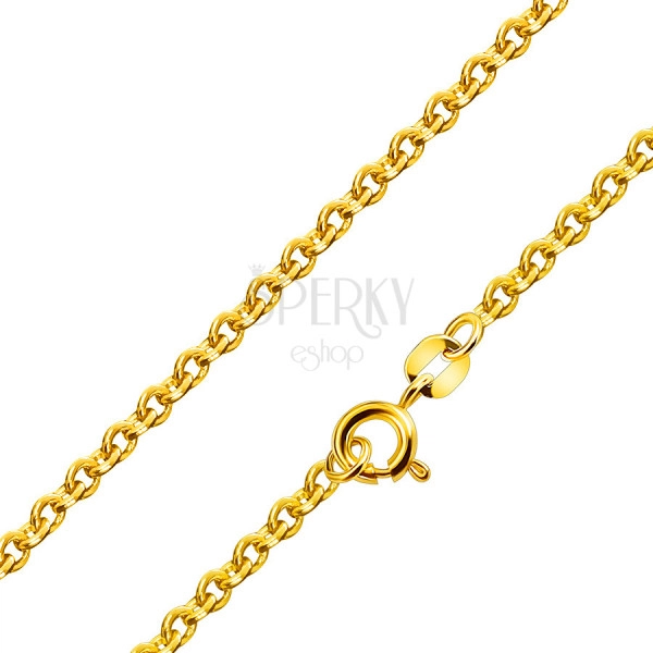 18K sárga arany lánc - egymásra merőleges, hosszúkás láncszemek, 500 mm