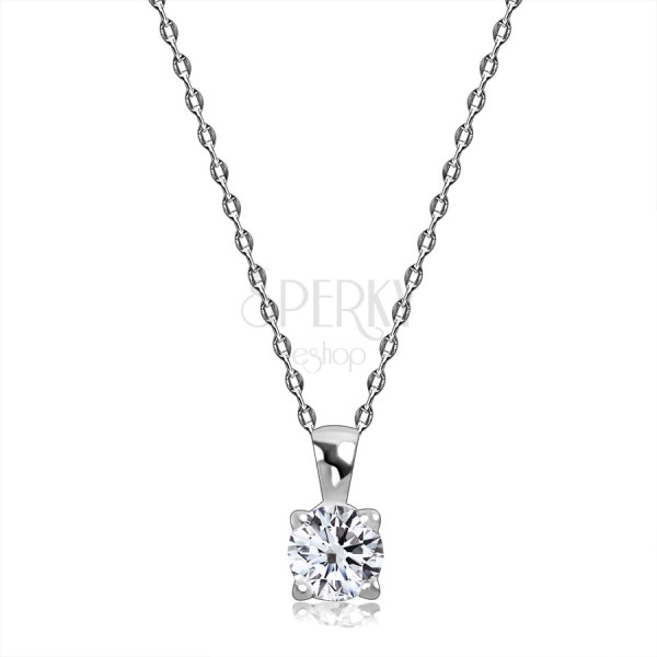Gyémánt 375 fehér arany nyaklánc  - briliáns csiszolású gyémánt négyzet alakú  foglalatban, finom lánc 