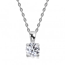 Gyémánt 375 fehér arany nyaklánc  - briliáns csiszolású gyémánt négyzet alakú  foglalatban, finom lánc 