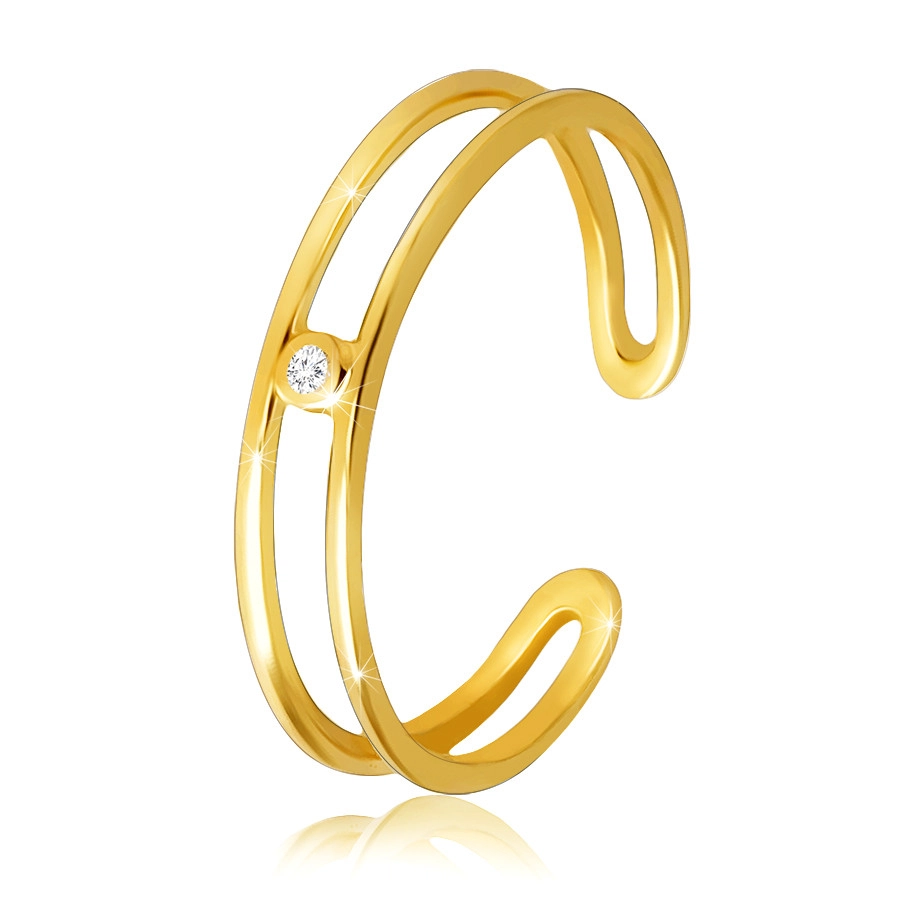 14K sárga arany gyűrű - vékony nyitott vállak, átlátszó cirkónia - Nagyság: 51