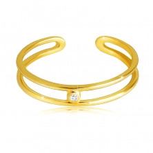 14K sárga arany gyűrű - vékony nyitott vállak, átlátszó cirkónia