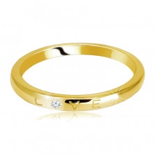 585 sárga arany gyűrű - gyűrű gravírozott "LOVE" felirattal, kerek cirkóniával
