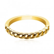 585 sárga arany gyűrű - egymásba fonódó vállak középen kivágásokkal, láncot alkotva