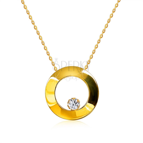 9K sárga arany nyaklánc - fényes kör gyémánttal, ovális láncszemekből készült lánc
