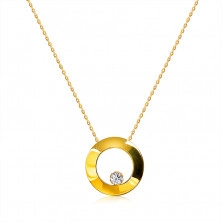 9K sárga arany nyaklánc - fényes kör gyémánttal, ovális láncszemekből készült lánc