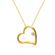 Gyémánt nyaklánc 14K sárga aranyból - csillogó szív körvonal briliánssal
