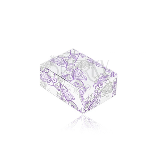 Ékszer díszdoboz - elefántcsont fehér alapon lila színű gyémánt virág motívummal